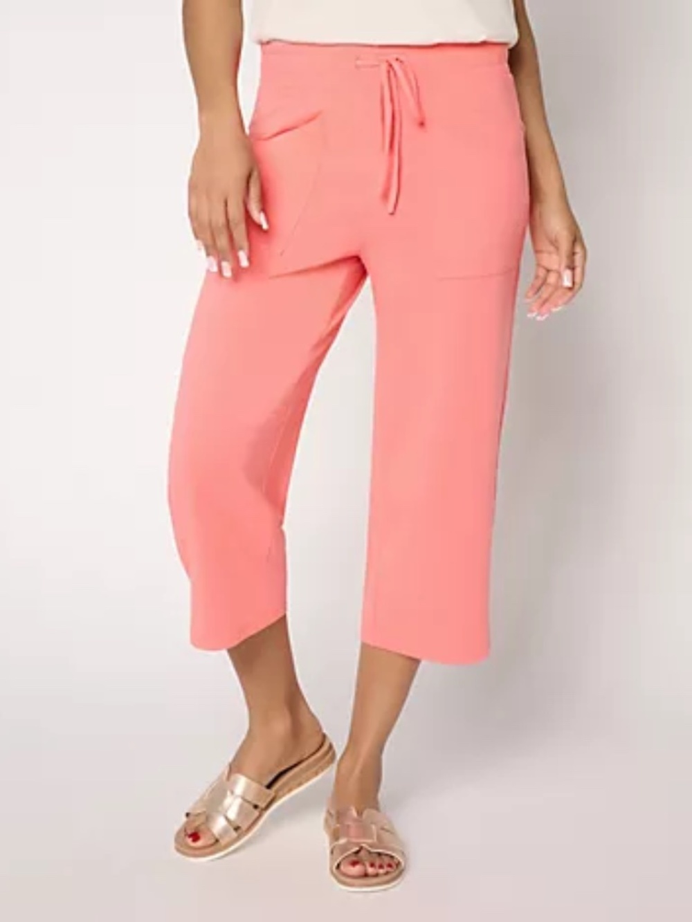 AnyBody Petite Cozy Knit Jersey Capri Pants, Peach Sz PM a725138